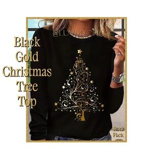 Black Gold Christmas Tree Woman's Top